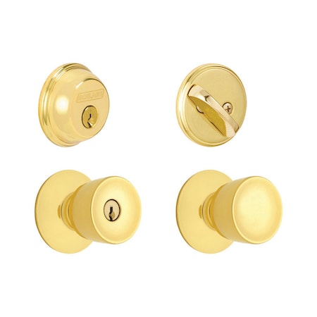 Schlage Schlage Bell Bright Brass Deadbolt and Entry Door Knob 1-3/4 in. FB50NVBEL505